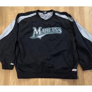 Vtg Majestic Marlins Baseball Pull Over Jacket With Side Zip Sz 2xl